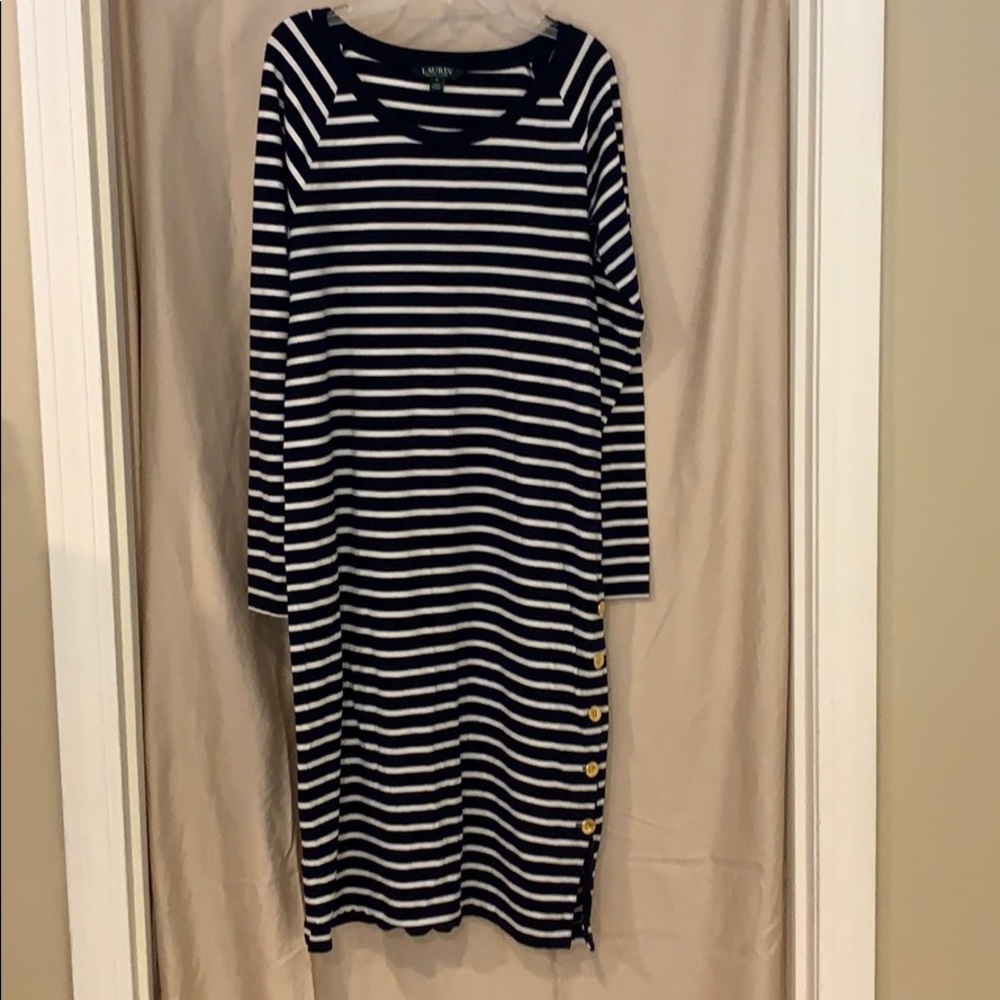 lauren ralph lauren navy and white striped dress